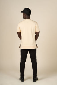 Tan slim fitted cotton stretch T-shirt with logo embroidery