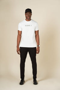 White slim fitted cotton stretch T-shirt with logo embroidery 