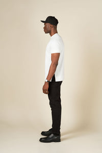 White cotton slim fitted stretch T-shirt with logo embroidery 