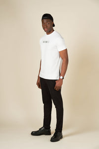 White slim fitted cotton stretch T-shirt with logo embroidery 