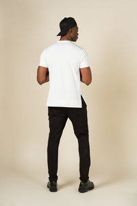 White slim fitted cotton stretch T-shirt with logo embroidery 